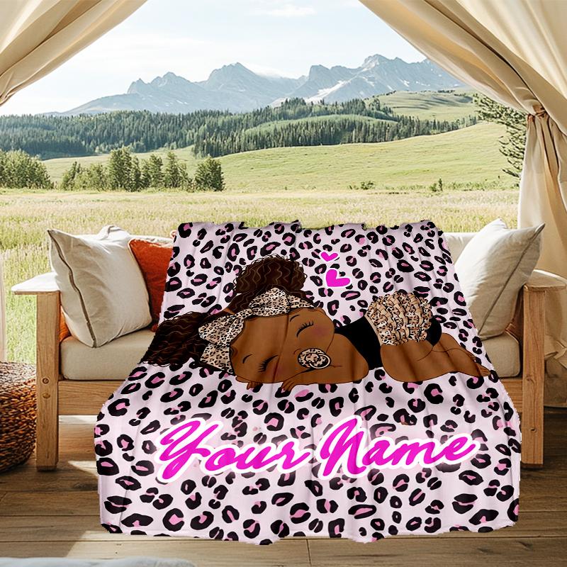 1PC Custom Name Pink Leopard Dreams outdooor Flannel blankets Patterns Throw Blanket All-Season Soft Gift for Couch, Bed, Camping gifts
