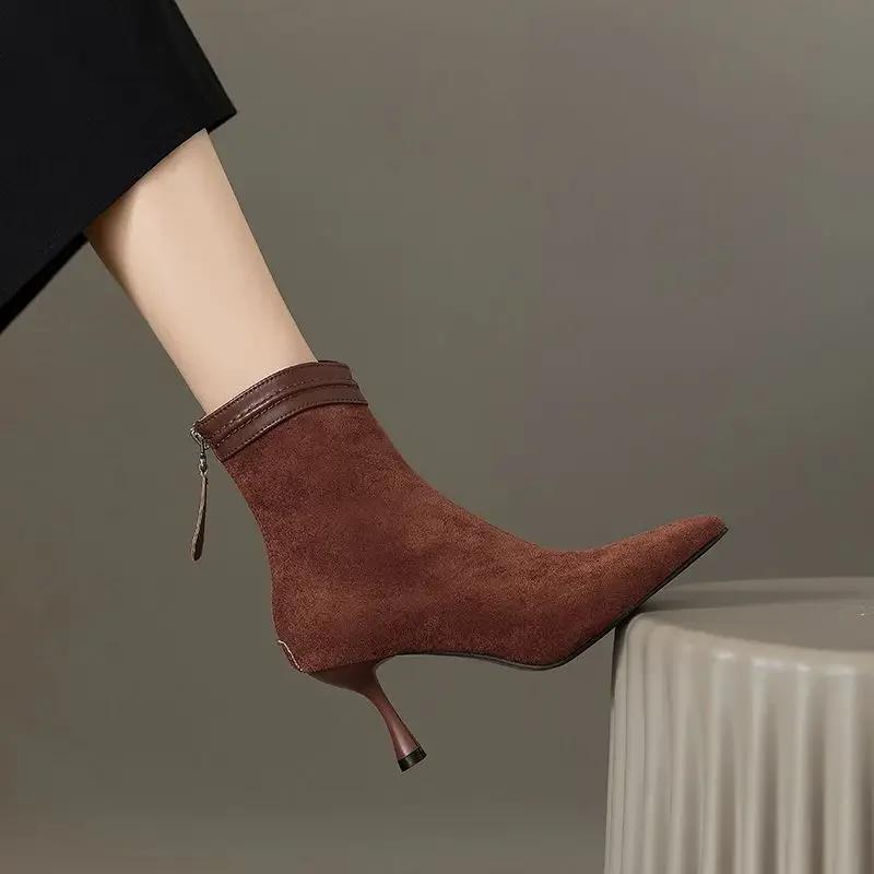 Модные зимние женские короткие ботинки нового бренда, модные остроносые женские элегантные ботильоны, тонкий высокий каблук, туфли-лодочки для платья, Zapatos De Mujer