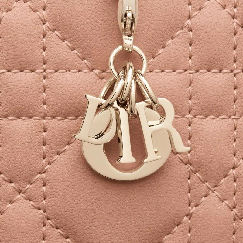 Dior Lady  Checkered Pattern Solid Color Zipper Wallet With Detachable Pendant Women Wallet Rose-Pink S0985ONMJ-M49P