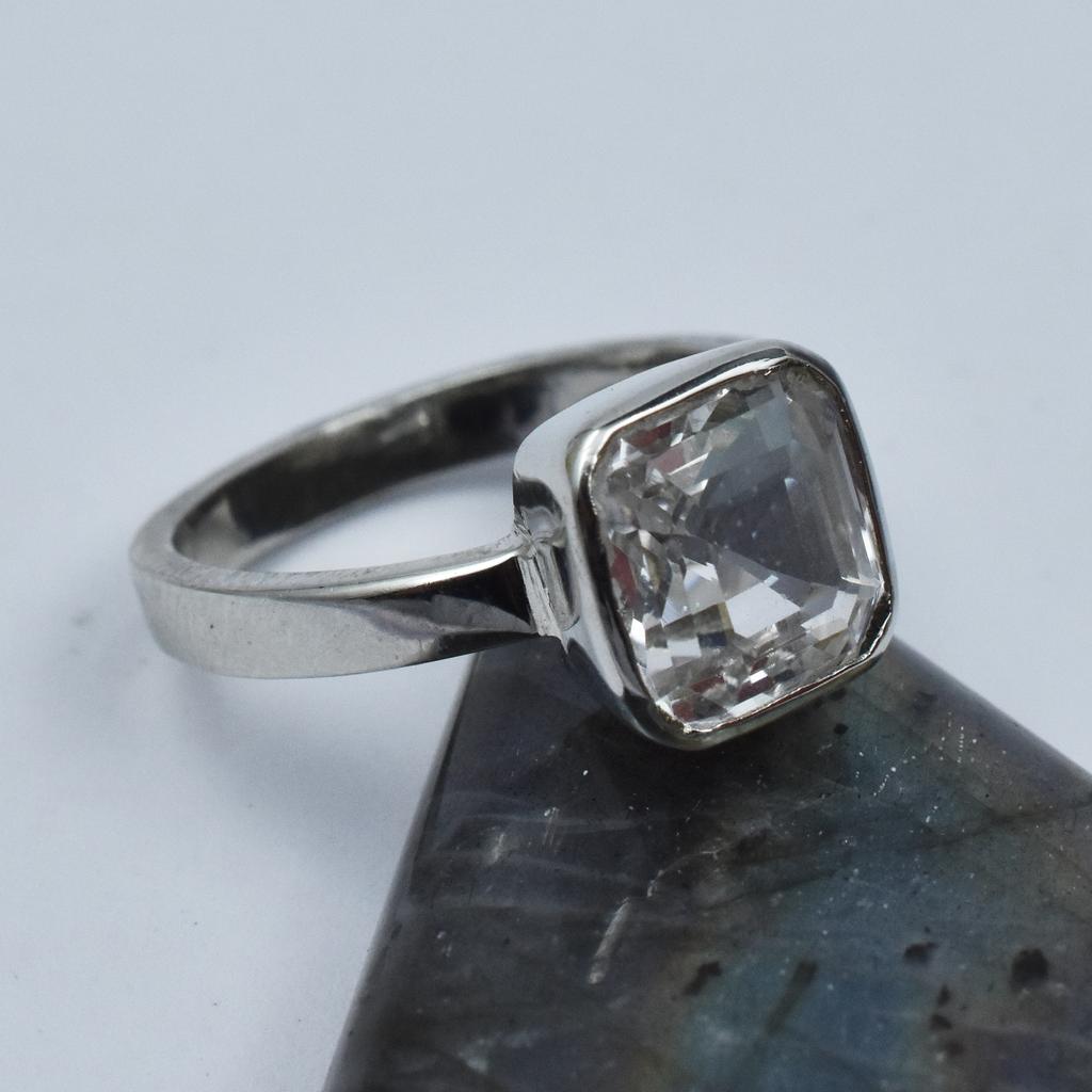 Sterling Silver 925 Natural Sapphire Ring White Ring Size 9.5 Square Gems 21.6Ct Ar-3134-sa