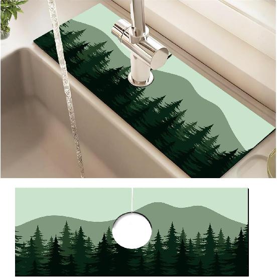 Absorbent Splash Guard Mat for Kitchen Sink, 15×5.5 Inch Cute Fast Drying Drip Catcher Behind Faucet Mat, Non-Slip, Washable Sink Mat Gadgets for