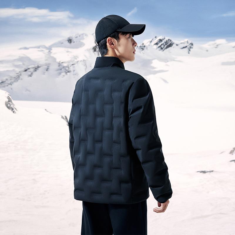 Anta Однотонная куртка-пуховик с застежкой-молнией и воротником-стойкой, с длинными рукавами, мужская верхняя одежда, базовая, черная 952347914-5