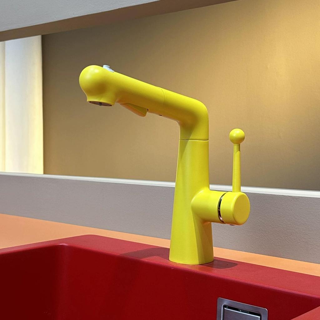 Adjustable Bronze Pink/Yellow Pull-out Bathroom Basin Faucet Splash-proof Rotating Cold And Hot Mixed Water Basin Faucet