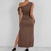 Женская одежда Новое популярное платье с косым плечом, сексуальное, облегающее, с разрезом на спине