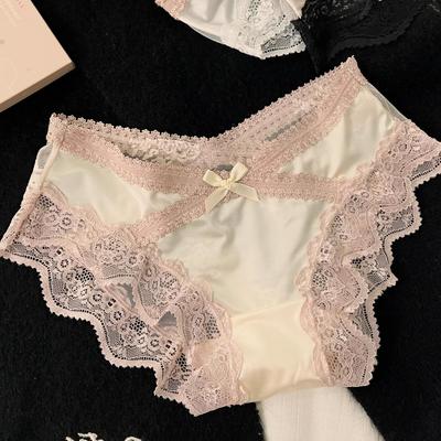 Трусики женские Jiao Wan Sheng Xiang из французского сатина и кружева средней посадки: Дышащие, Сексуальные, Трусы с ластовицей из чистого хлопка