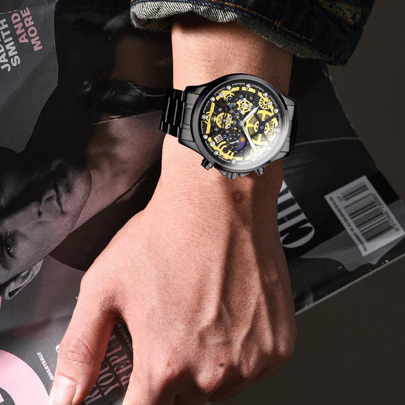 ABORNI Кварцевые многофункциональные мужские часы из стали с хронографом