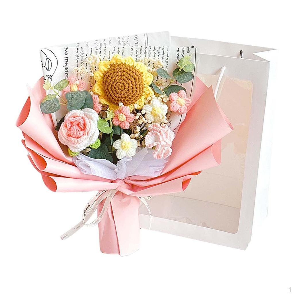 Completed Crochet Flowers Bouquet Artificial Knitting Daisy Elegant for Mother Day,