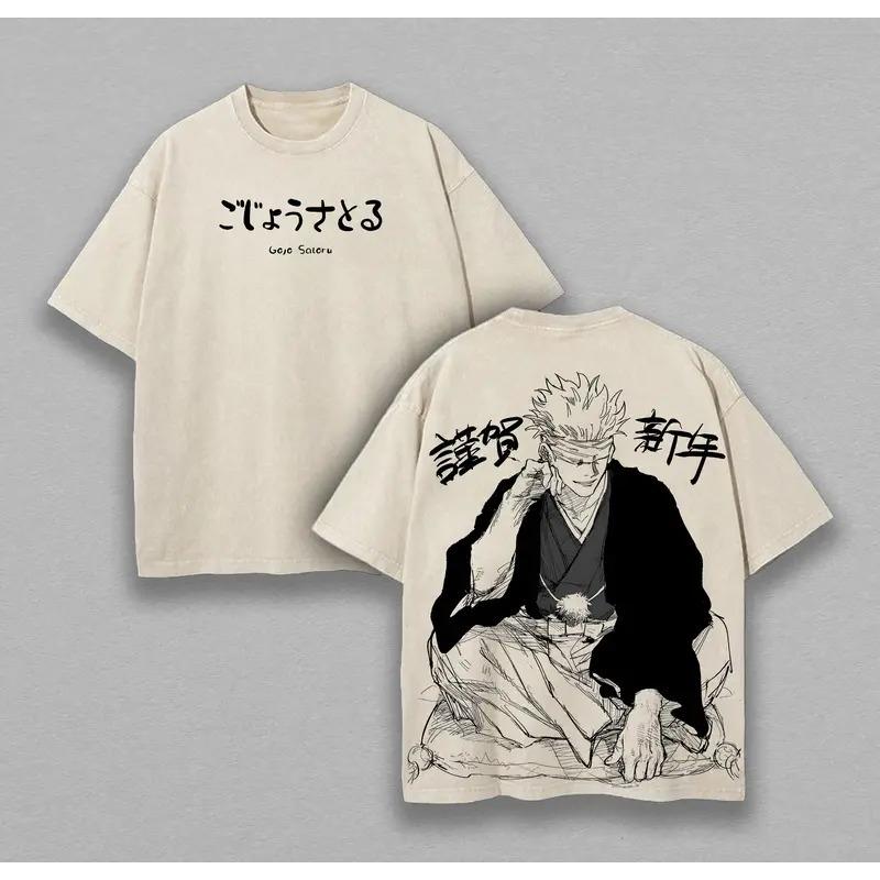 Аниме Магическая битва Годжо Сатору Печатная футболка Мужская Женская Стиранные хлопковые футболки С коротким рукавом Повседневная футболка Харадзюку Мужская футболка