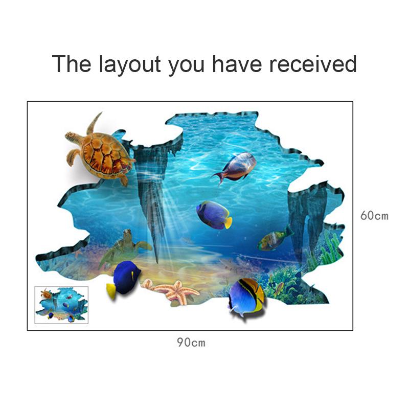 3D Море Подводный Мир Рыба Черепаха Наклейки На Стену Комнаты Стены Наклейки На Пол