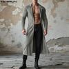 Autumn Winter Men Lapel Neck Long Sleeve Open Front Long Corduroy Cardigan Coatsx