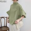 Womens Casual Stand Collar Loose Summer Half Sleeve Blouse