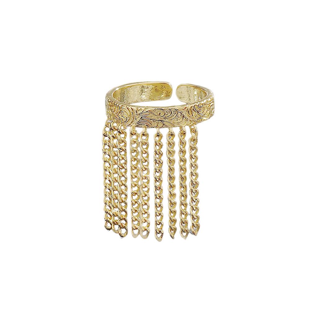 Кольцо с узором из травы Тан, изысканное модное, индивидуальное, преувеличенное, нишевое, стильное, позолоченное, тяжелая промышленная цепь, бахрома, кольцо на указательный палец