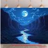 2D Plane, Blue Moon Background Fabric by the Riverbank of the Starry Canyon, Suitable for Bedroom Decoration, Polyester Fiber