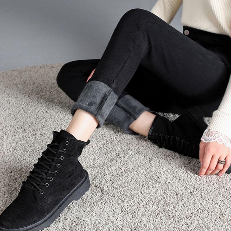 Теплые джинсовые брюки плюс утолщенные брюки из бархата с высокой талией на молнии, устойчивые к холоду, облегающие узкие брюки, джинсы женские 4XL