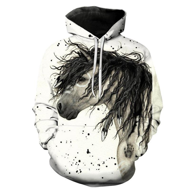 Fashion Horse 3D Print Hoodies Animal Pullover Hooded Sweatshirts Casual Cartoon Long Sleeve Shirts