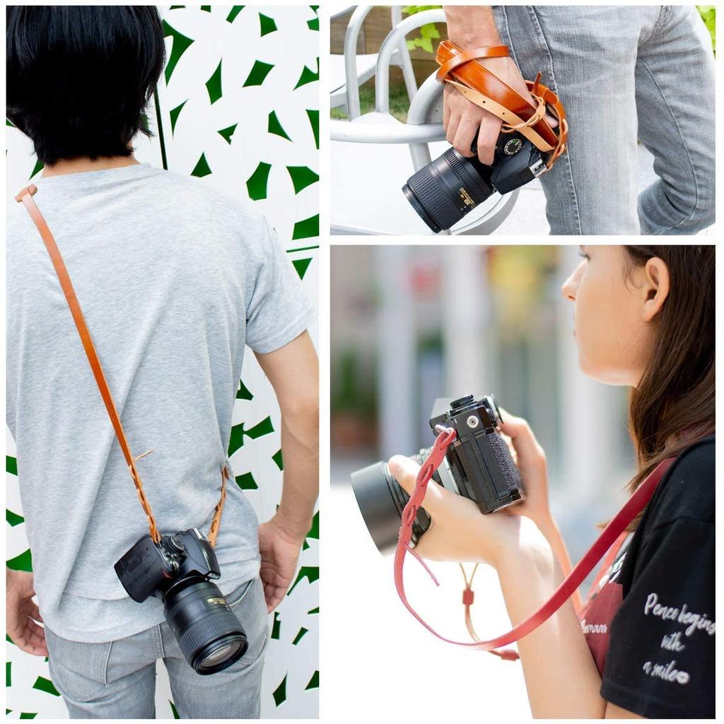 Laficaro Adjustable Genuine Italian Leather Camera Strap for DSLR and Mirrorless for Men and Women Cameras, Brown,