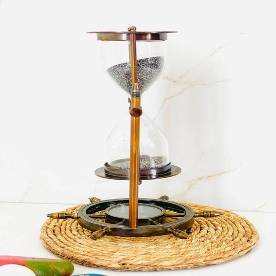 17,78 см Латунные песочные часы с компасным колесом, офисный декор, подарок
