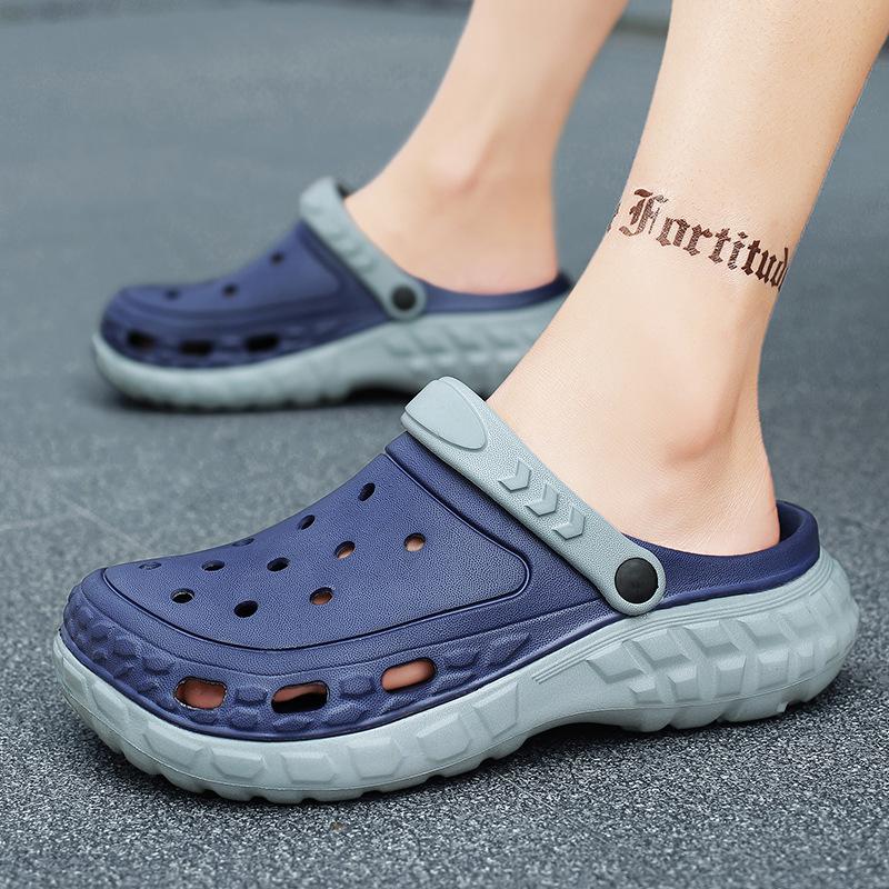 Two-Color Trendy Men'S Hole Shoes Breathable Outside Wear Non-Slip Thick-Soled Bag Head Slippers Men'S Outdoor Beach Sandals