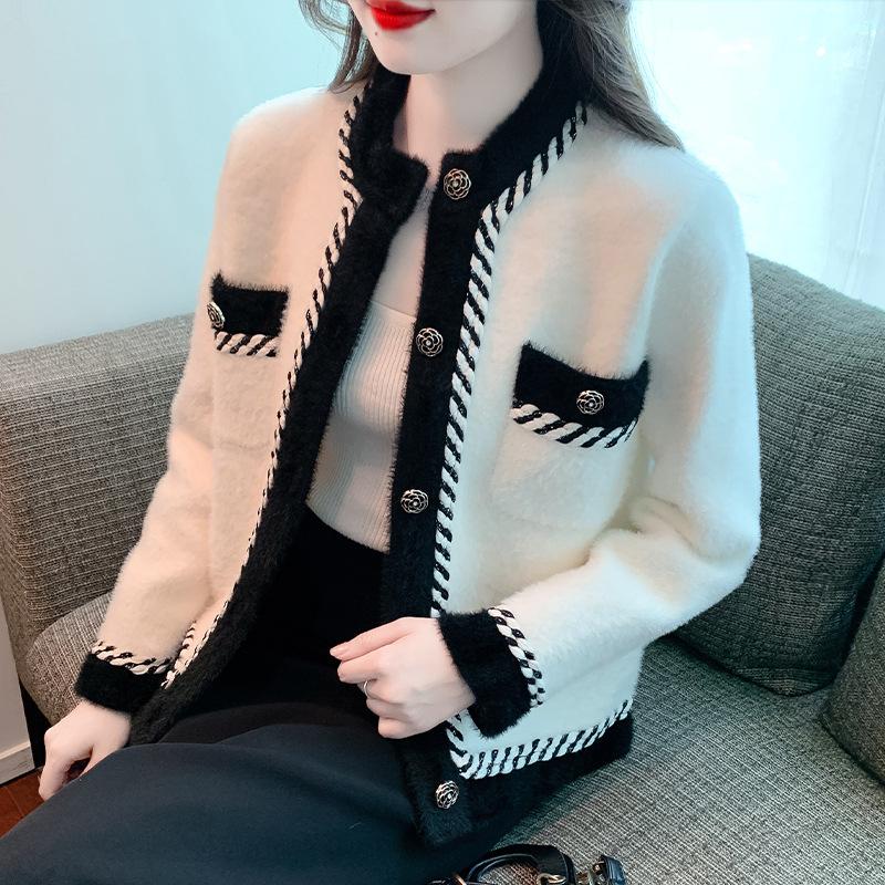 Маленький кардиган-жакет в стиле контрастных ароматов для женщин Осенью и Зимой Последний стиль Звездного темперамента Верхняя одежда