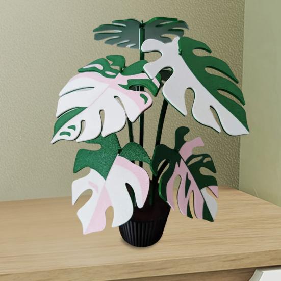 6Pcs 3D Printed Monstera Leaf Coaster Set Detachable Plant-Themed Drink Pads with Hidden Storage Pot Unique Home Decor Gift for Plant Lovers