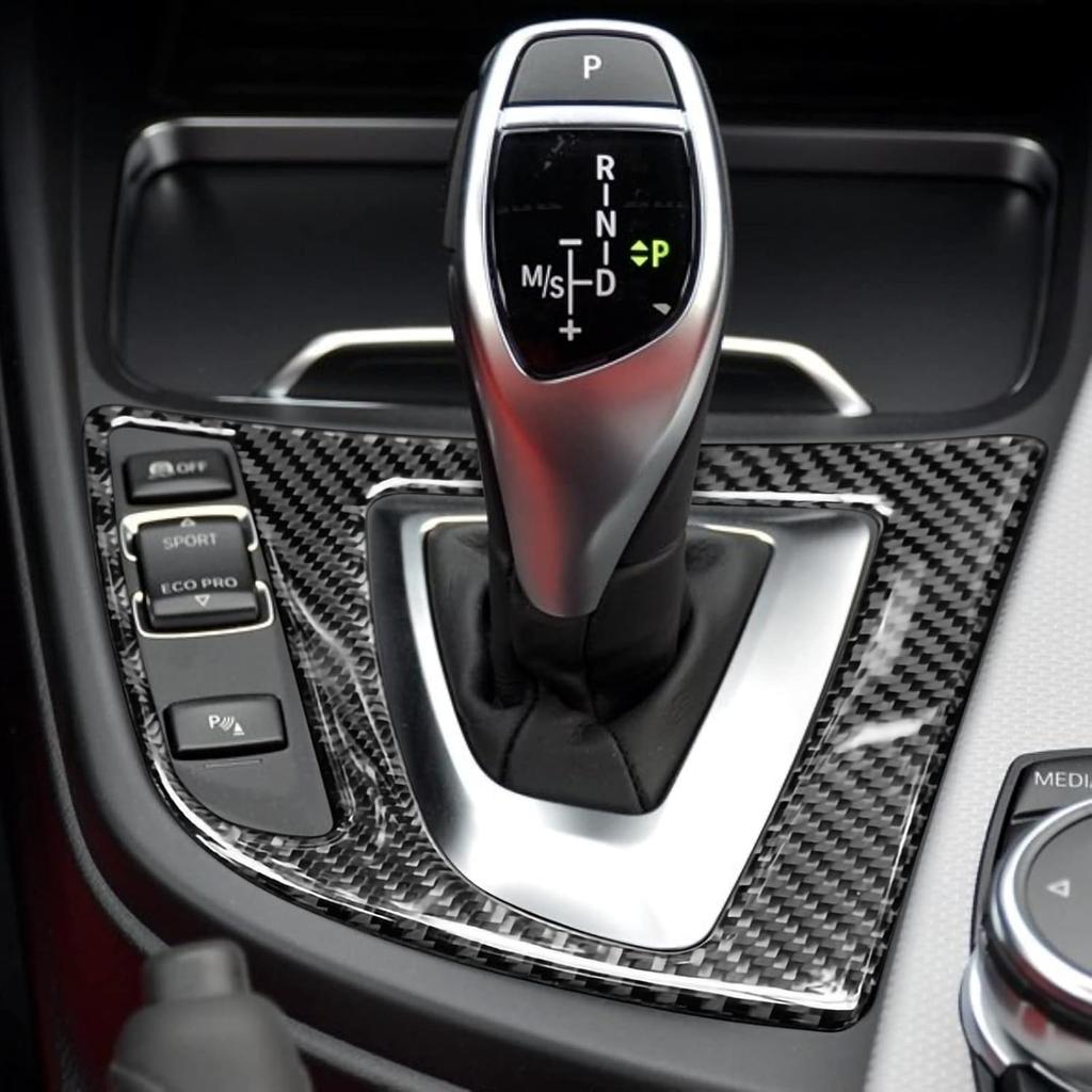 Car Gear Shift Panel Sticker Decal Carbon Fiber Trim fits for BMW F30 F31 F34 3GT F32 F33 F36 2012- Accessories - 330e NOT FIT (Black)
