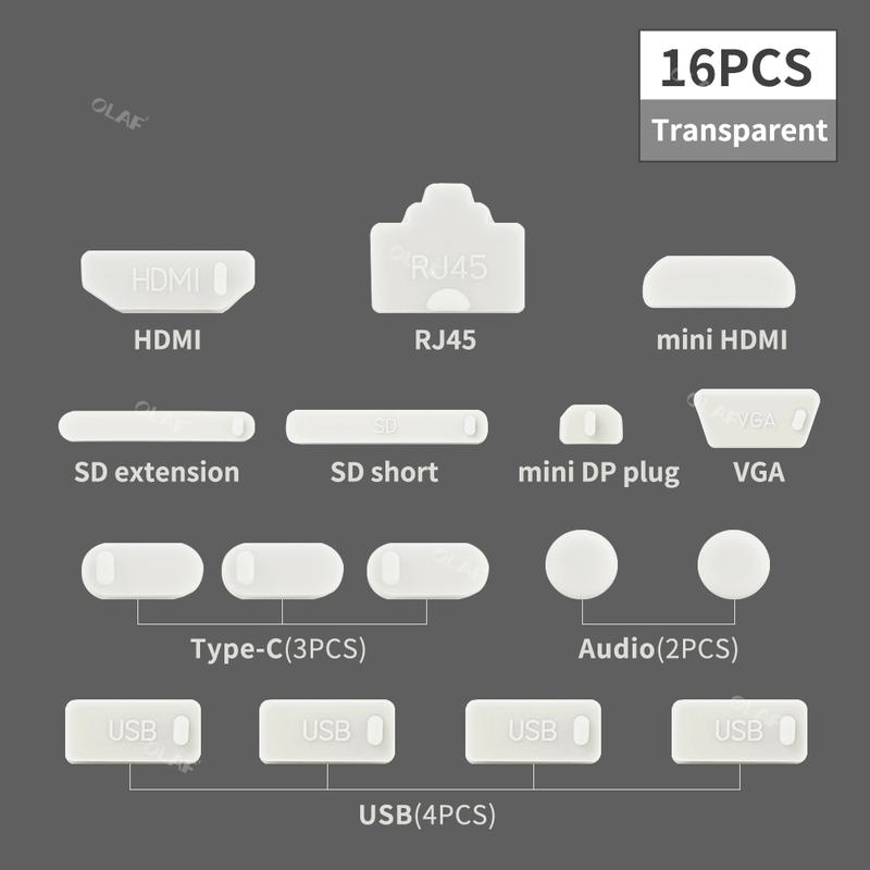 FONKEN 16pcs/set Anti-dust Plug Notebook Dustproof Stopper Laptop Universal USB Silicone Dust Plug Computer Interface Waterproof Cover