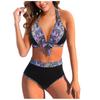 Women's Fashion Split High Waist Printed Bikini With Bra Pads And No Steel Bra Swimsuit