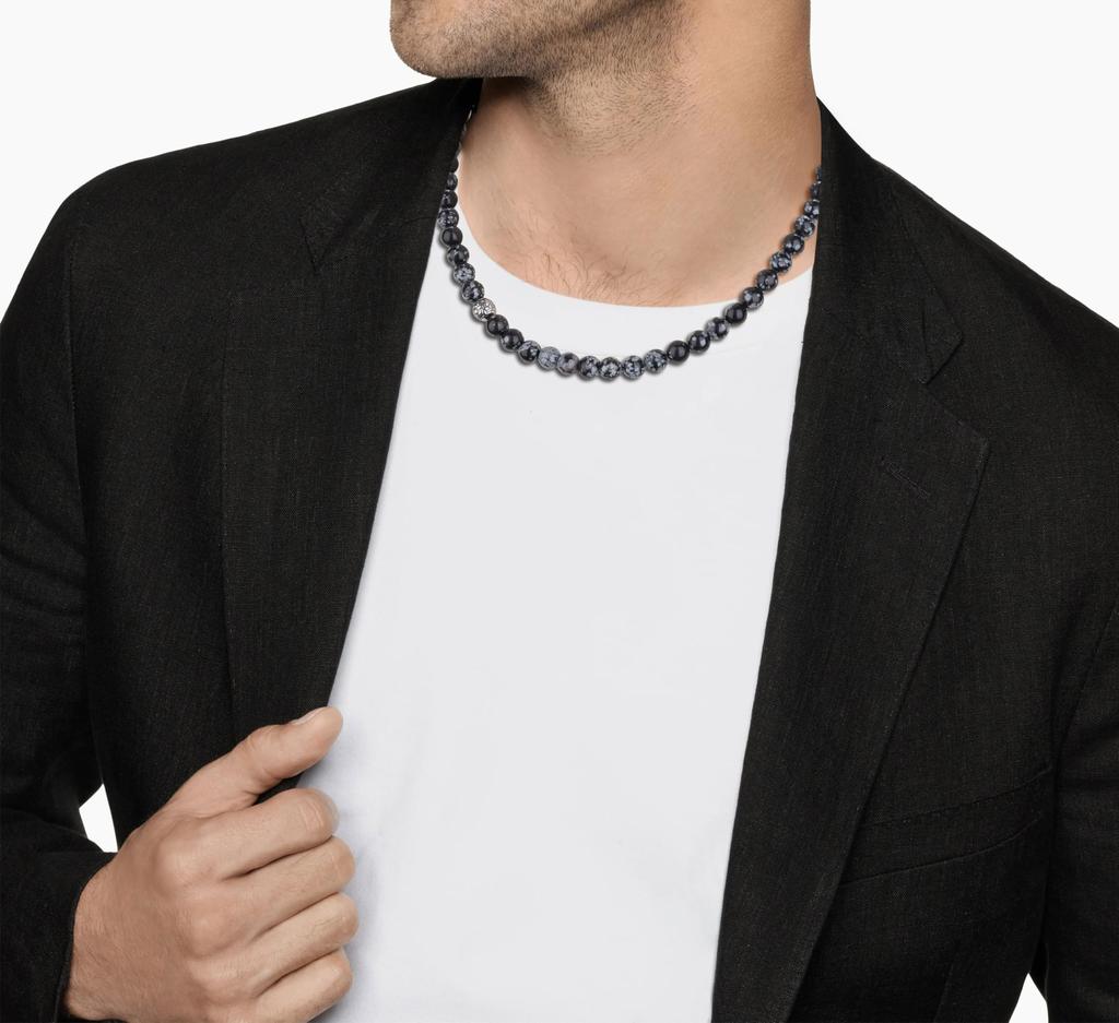 Ожерелье Fleur de Lis со снежинкой и обсидианом [GAVU] Мужское