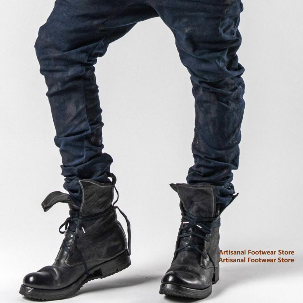 Мужские ботинки на высоком голенище с ремешками, черные кожаные ботинки на шнуровке, мотоциклетные ботинки на толстом каблуке, обувь для мужчин с увеличением роста, модные ботинки