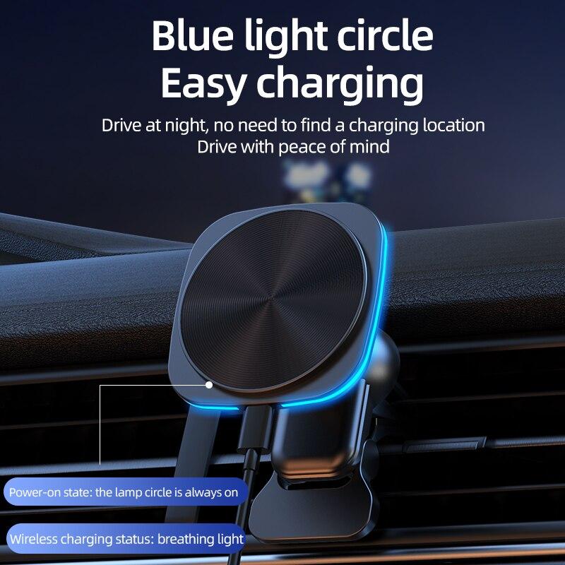 RGB Magnetic Car Phone Holder Stand 30W Wireless Charger Car Mount For iPhone 14 13 12 Pro Max Car Fast Charging Station Macsafe