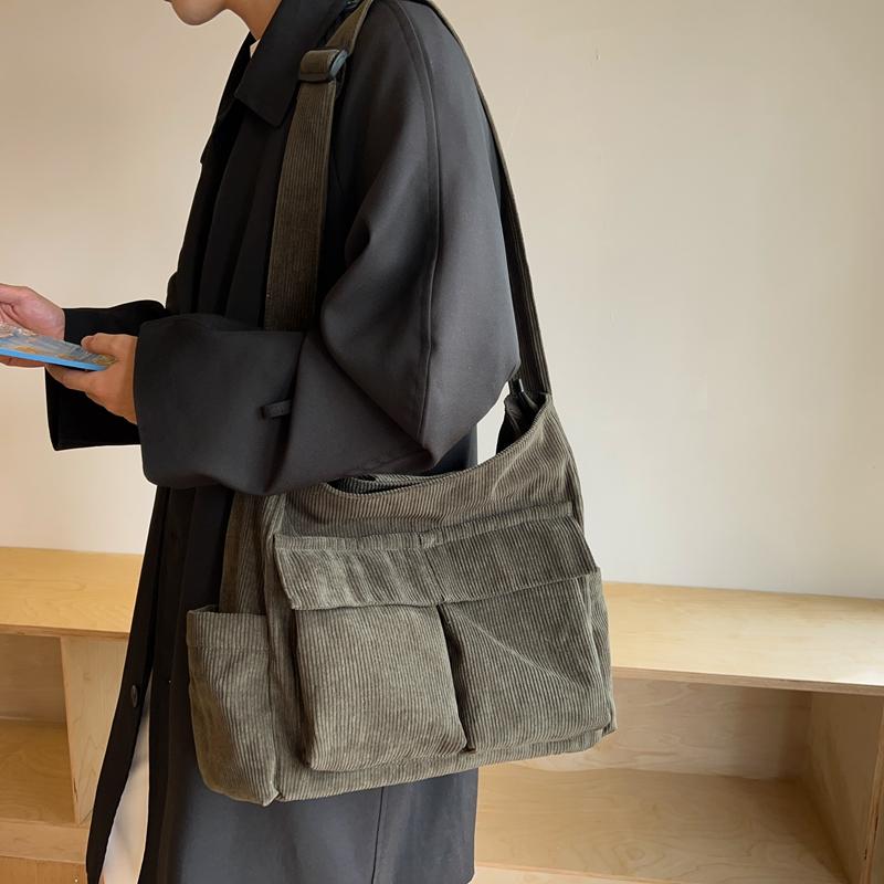 Вельветовая сумка через плечо Женская большая вместительная сумка Мужская сумка через плечо