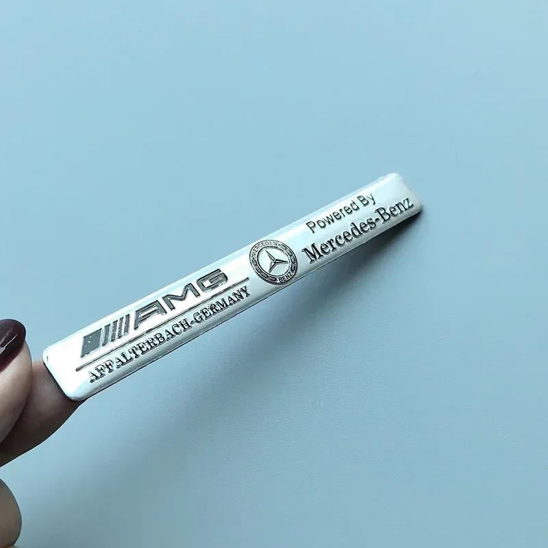 Square & Long Thin Aluminium Label Sticker Car Emblem for Mercedes Benz Maybach AMG Star Wheat B Badge Logo Black Silver