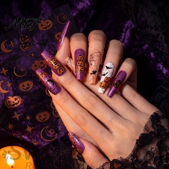 Decorative Nail Stickers Halloween Self Adhesive Stickers, Pumpkin Bat Moon Star Manicure Decals, Women Embellishments Art Decoration for Home