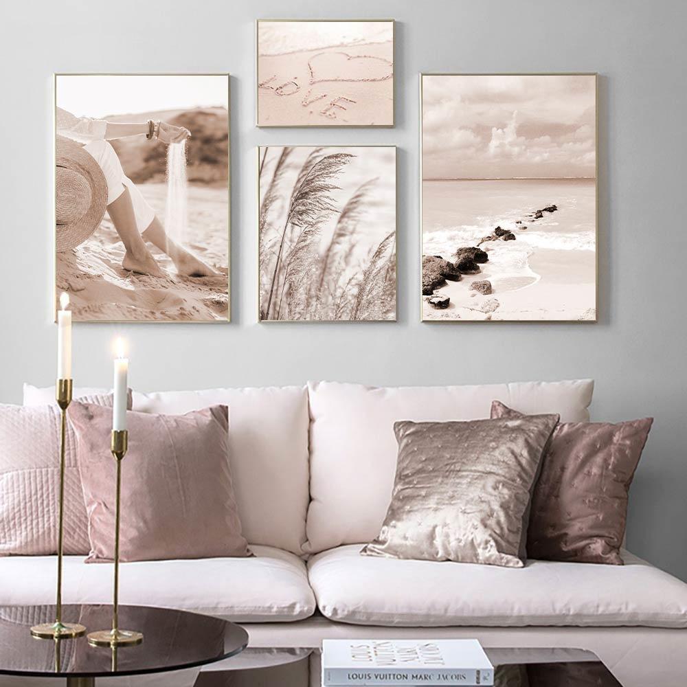 Морской пейзаж, настенный художественный постер и принты, пляжный песок, холст, картины, солнечные постеры на скандинавскую тему, настенные панно для декора гостиной