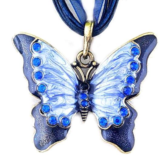Винтажное женское эмалированное ожерелье с подвеской в форме бабочки и стразами, вечерние ювелирные изделия, подарок