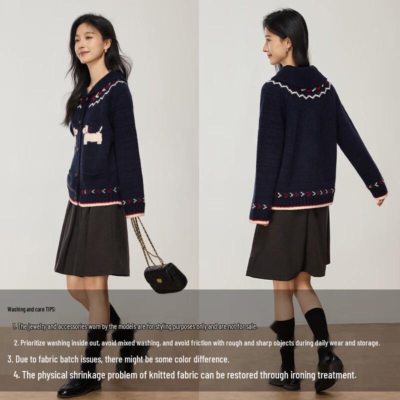 VICTORIA&VERA Женский свитер с жаккардовым узором щенков и кукольным воротником