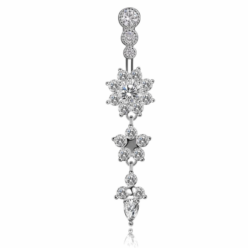 Copper Zircon Belly Button Ring Long Dangled Body Jewelry Sexy Stainless Steel Navel Piercing  Men