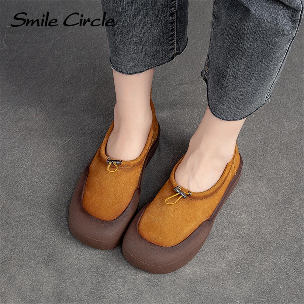 Женские туфли на плоской подошве из натуральной кожи, туфли без шнуровки с круглым носком на толстой подошве, модная удобная повседневная обувь