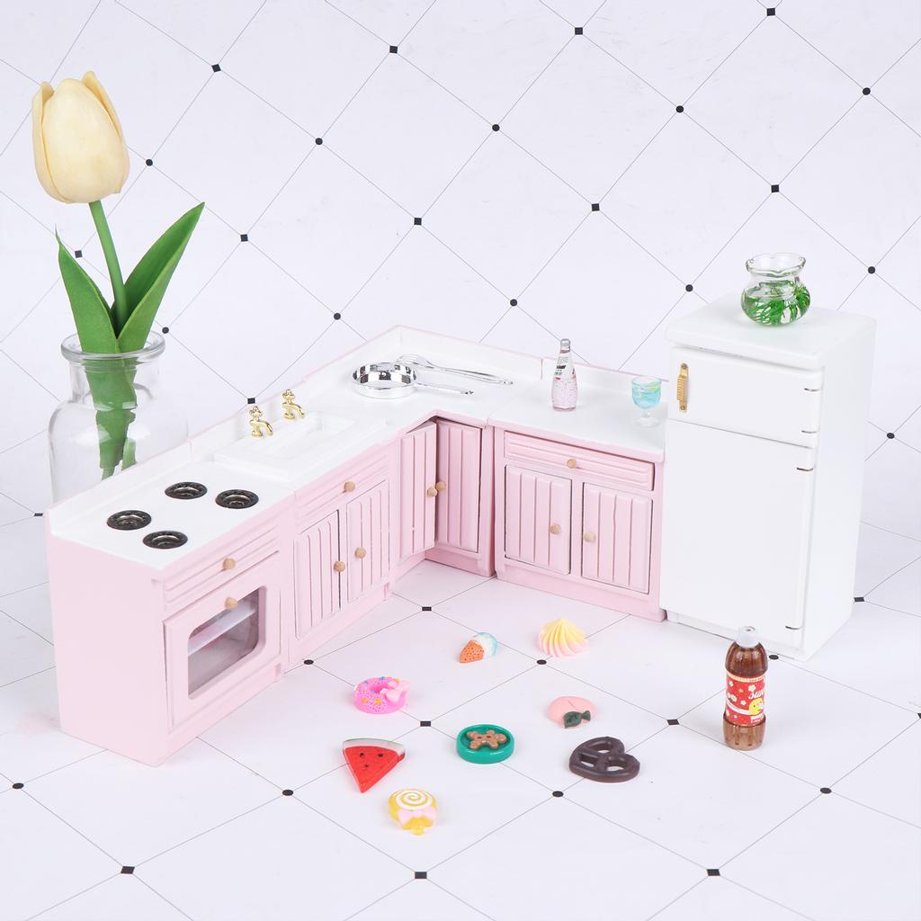 Dollhouse Kitchen Furniture Kit 1:12 Dollhouse Furniture Wooden Kitchen Cabinet