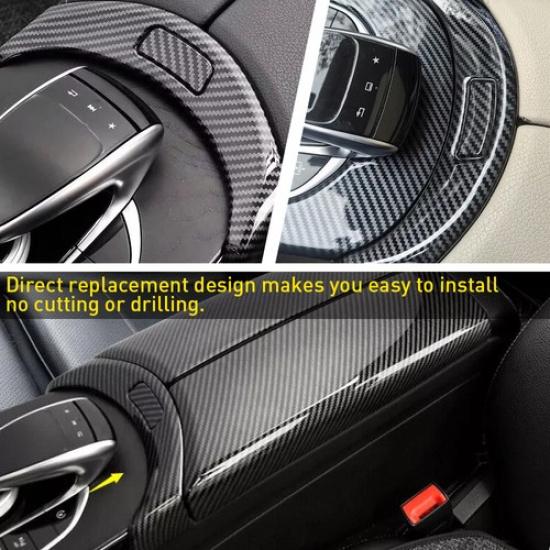 Carbon Fiber Console Armrest Button Trim Fits Mercedes Benz C Class W205 2015-20