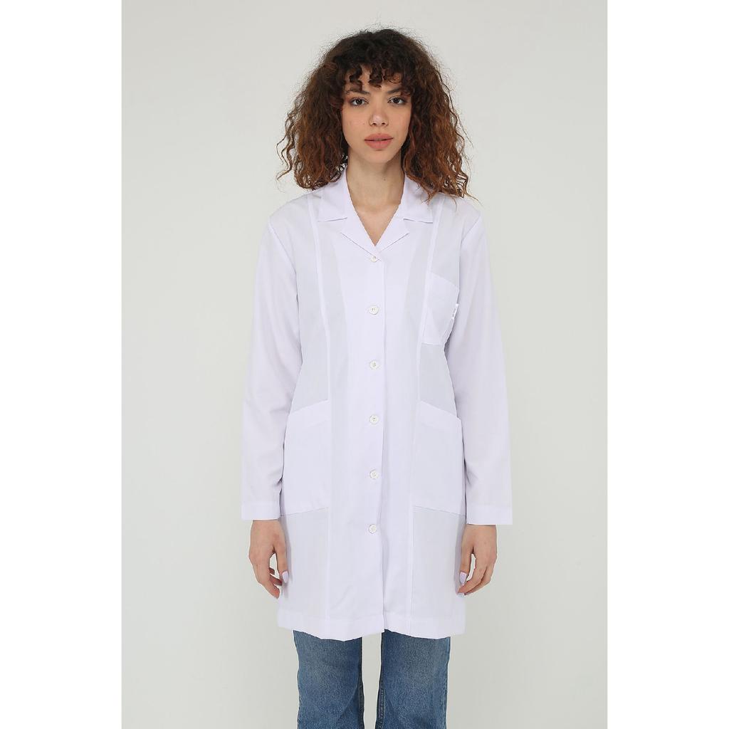 Белая куртка с длинными рукавами, большой фартук с открытым воротником для врача, медсестры и учителя