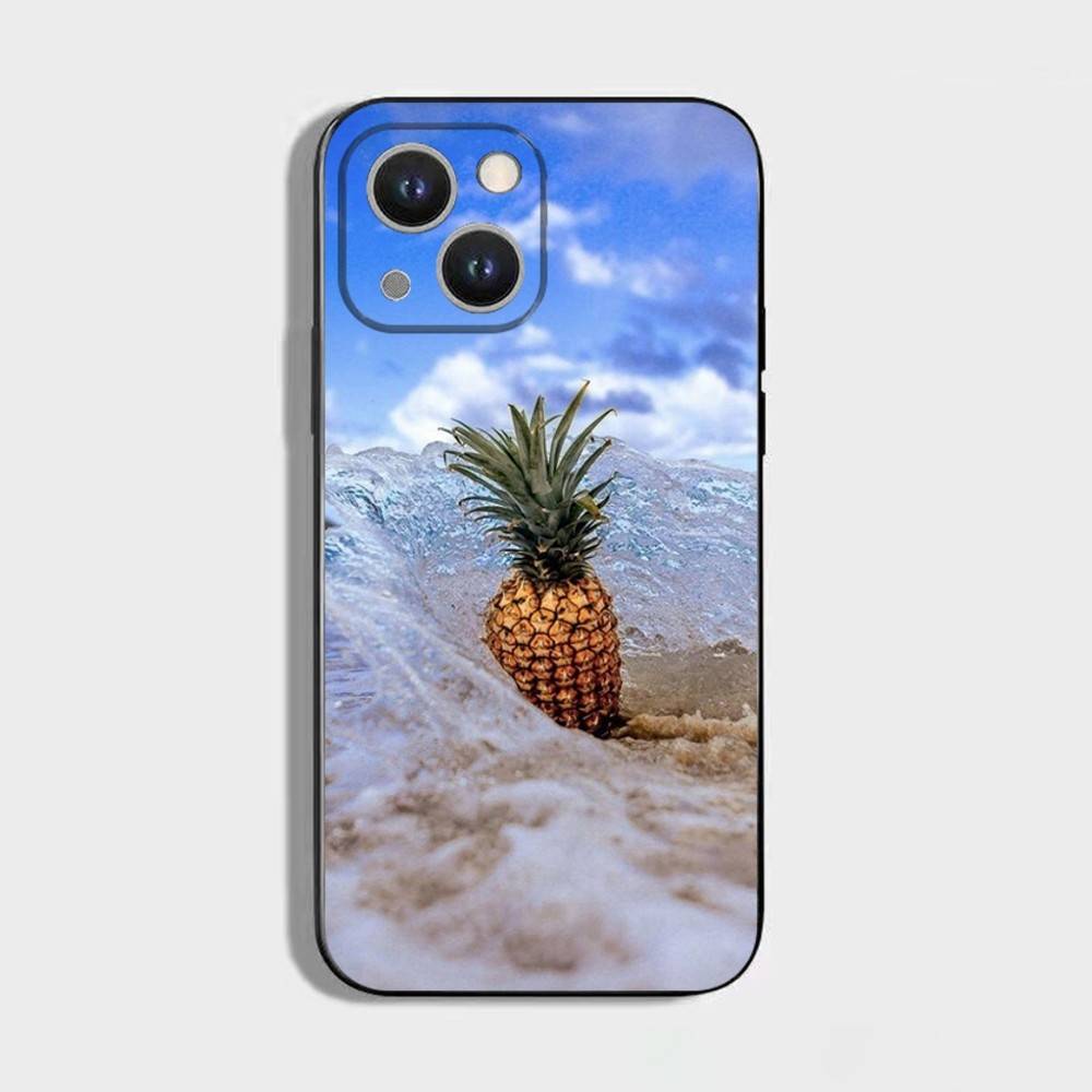 Summer pineapple Phone Case For iPhone 16,15,14,13,12,11 Plus,Pro Max,XS,X,XR,SE,Mini,8,7,Soft Silicone Black Cover