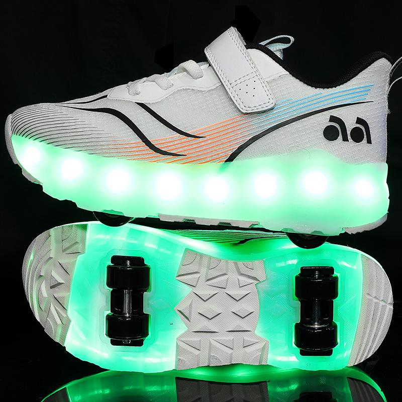 BoyS Four-wheeled Charging Flat-shaped Shoes LED Lamp Shoes Runaway Shoes Roller Skating Sports Shoes Girl Skates