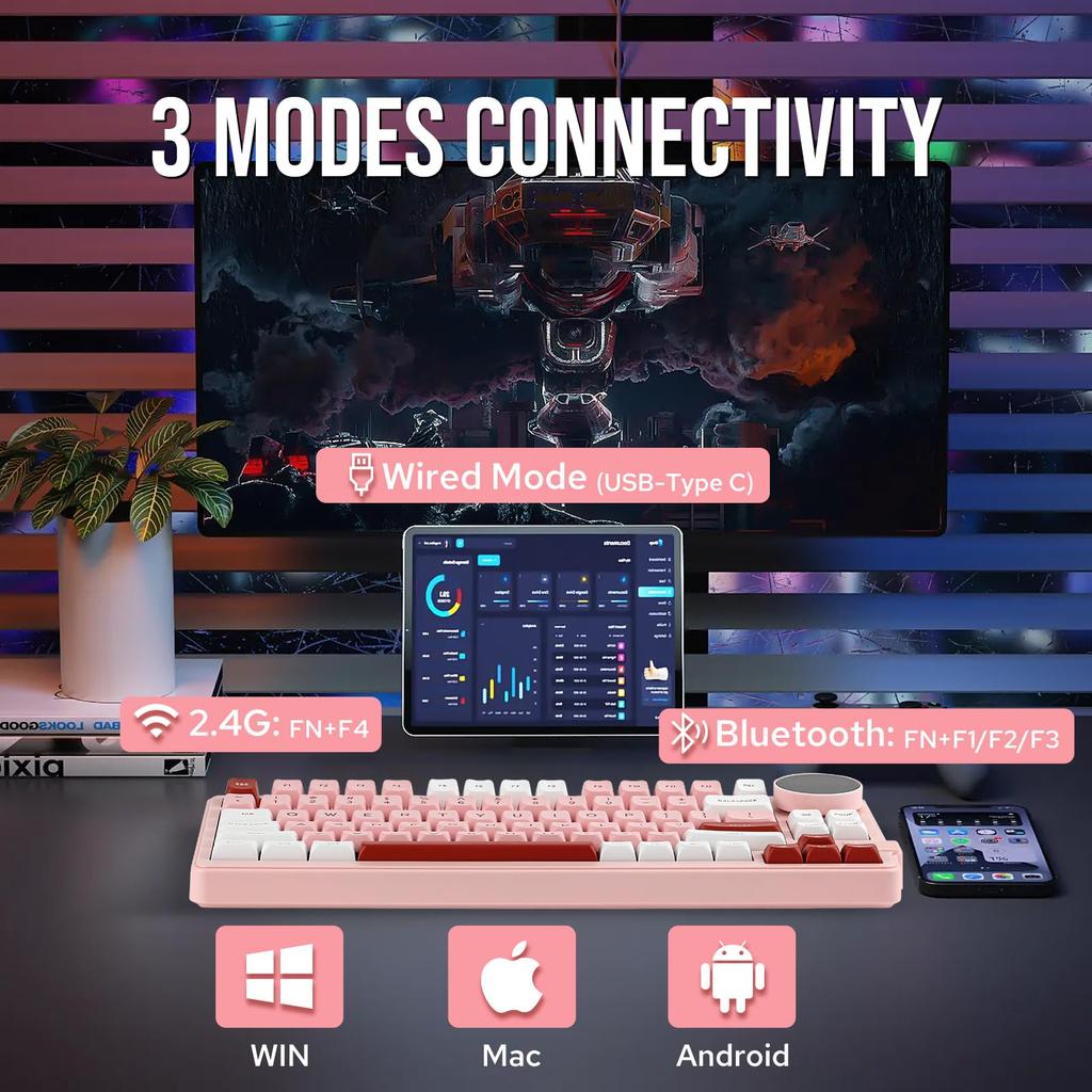 MechLands Feker K75 Lite Gasket механическая клавиатура с экраном и возможностью горячей замены кремовая клавиатура беспроводная игровая клавиатура 5000 мАч с RGB подсветкой