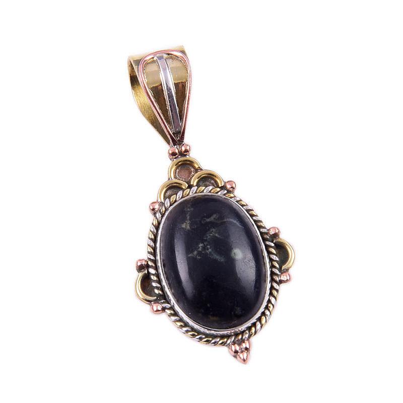 Натуральный зеленый питерсит драгоценный камень 925 пробы серебро двухцветная подвеска 1,50" O4d95