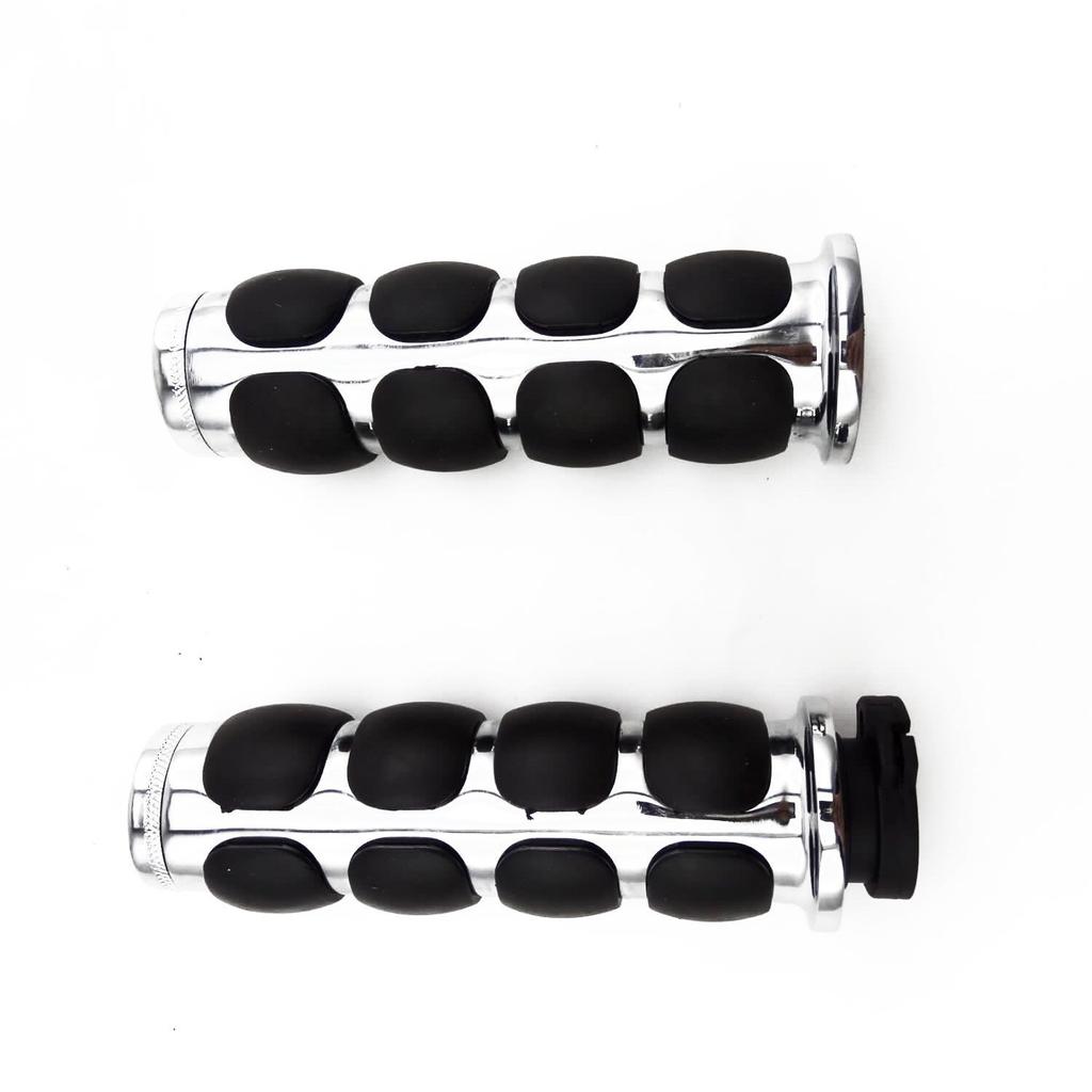 TASWK Motorcycle Chrome Rubber Handlebar 1 for and Honda Grips, Inch/25mm, Cruisers, Suzuki, Kawasaki, Yamaha, (Silver)