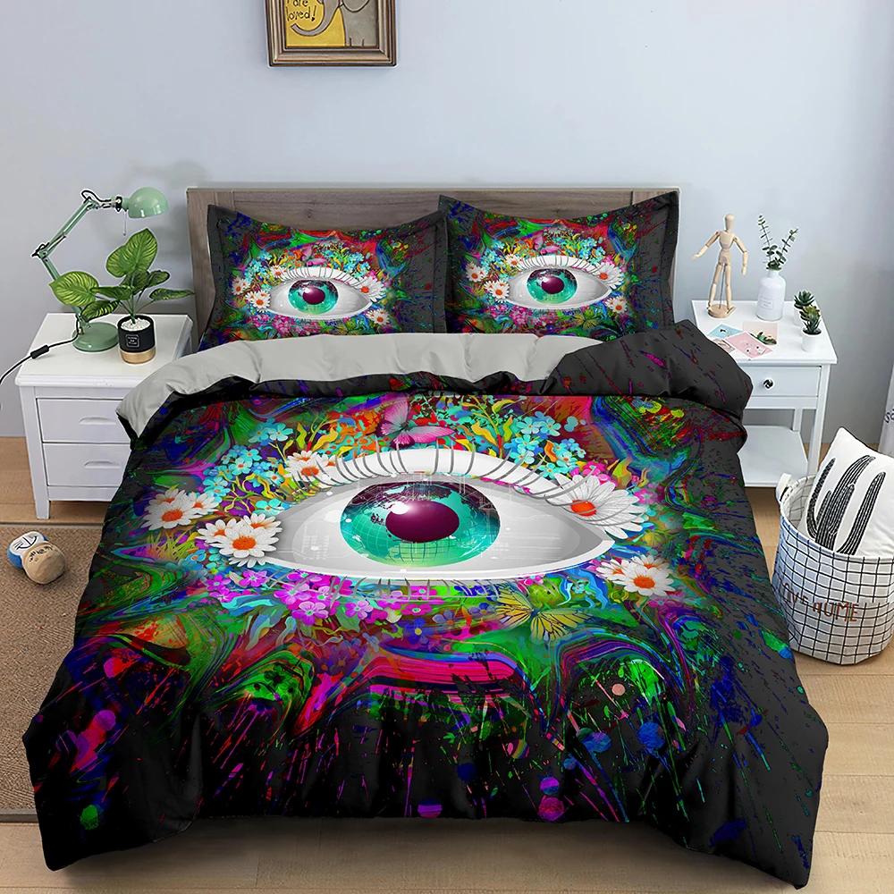 3D Blue Evil Eye Duvet Cover King Queen Size Psychedelic Magic Drawing Eyes Bedding Set Kids Teens Adults Polyester Quilt Cover