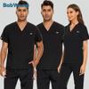 2025 Hospital Nursing Uniform Surgery Scrubs Tops Women Short Sleeved Shirts Dental Cic Workwear Nurse Blouse Doctor Clothes Black