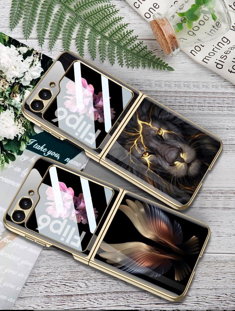 Чехол для складного телефона Samsung Z Flip 6 с уникальным рисунком и механической крышкой-раскладушкой из стекла