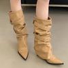 Модные высокие сапоги женские с острым носком на высоком каблуке модная обувь платье сексуальный дизайнер женщина зимние сапоги 2025 люксовые женские челси ботильоны